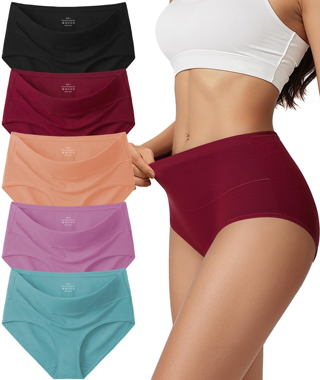 Vevmon Cotton Underwear for Women High Waisted Full Coverage Briefs Soft Ladies Panties 5 Pack