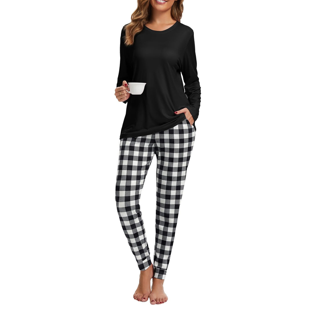 2 Piece Pjs Set For Womens Pajamas Lounge Set Long Sleeve Joggers Pants Sleepwear with Pockets