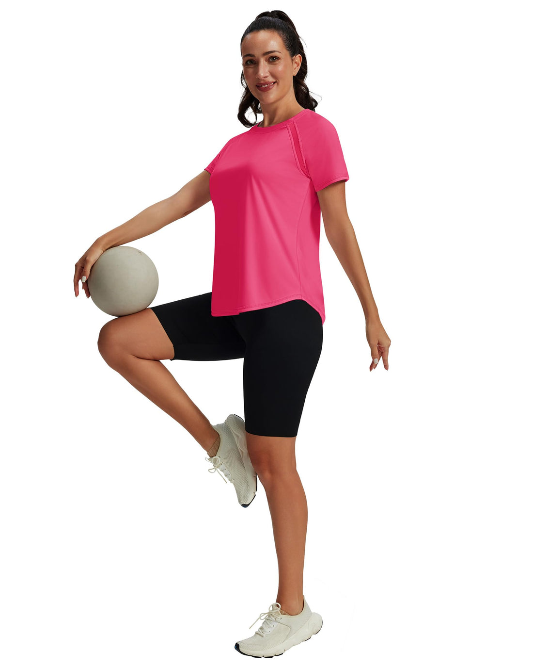 NIASHOT Womens Workout Tops Short Sleeve Yoga Pilates Outfits Athletic Gym Running UV Protection Shirts with Mesh