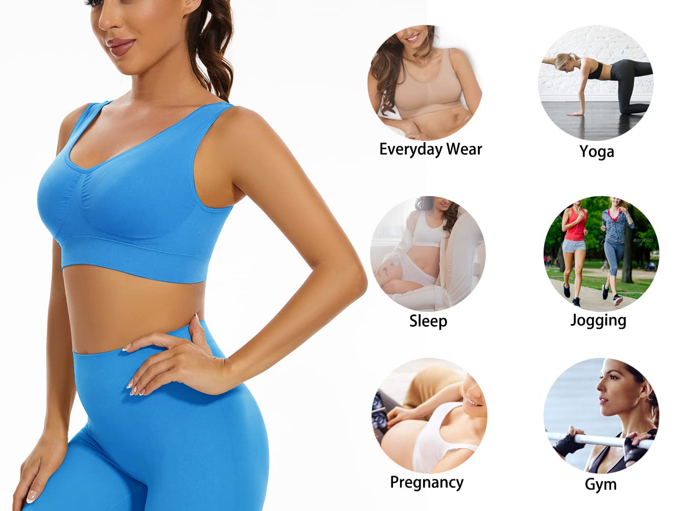 Lemef 3-Pack Seamless Sports Bra Wirefree Yoga Bra with Removable Pads for Women