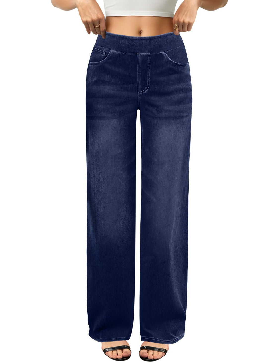 COPYLEAF Wide Leg Jeans Woman High Waisted Stretchy Baggy Sweatpant Jeans Pull On Straight Leg Loose Trendy Denim Pants