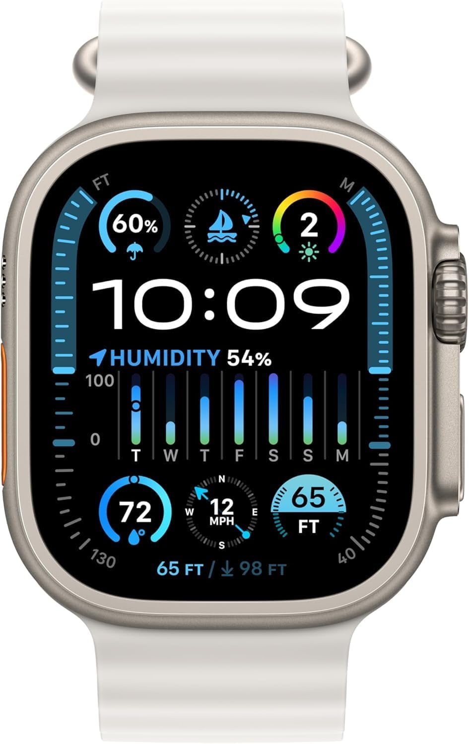 Apple Watch Ultra 2 [GPS + Cellular, 49mm] - Titanium Case With White Ocean Band, One Size (Renewed Premium)