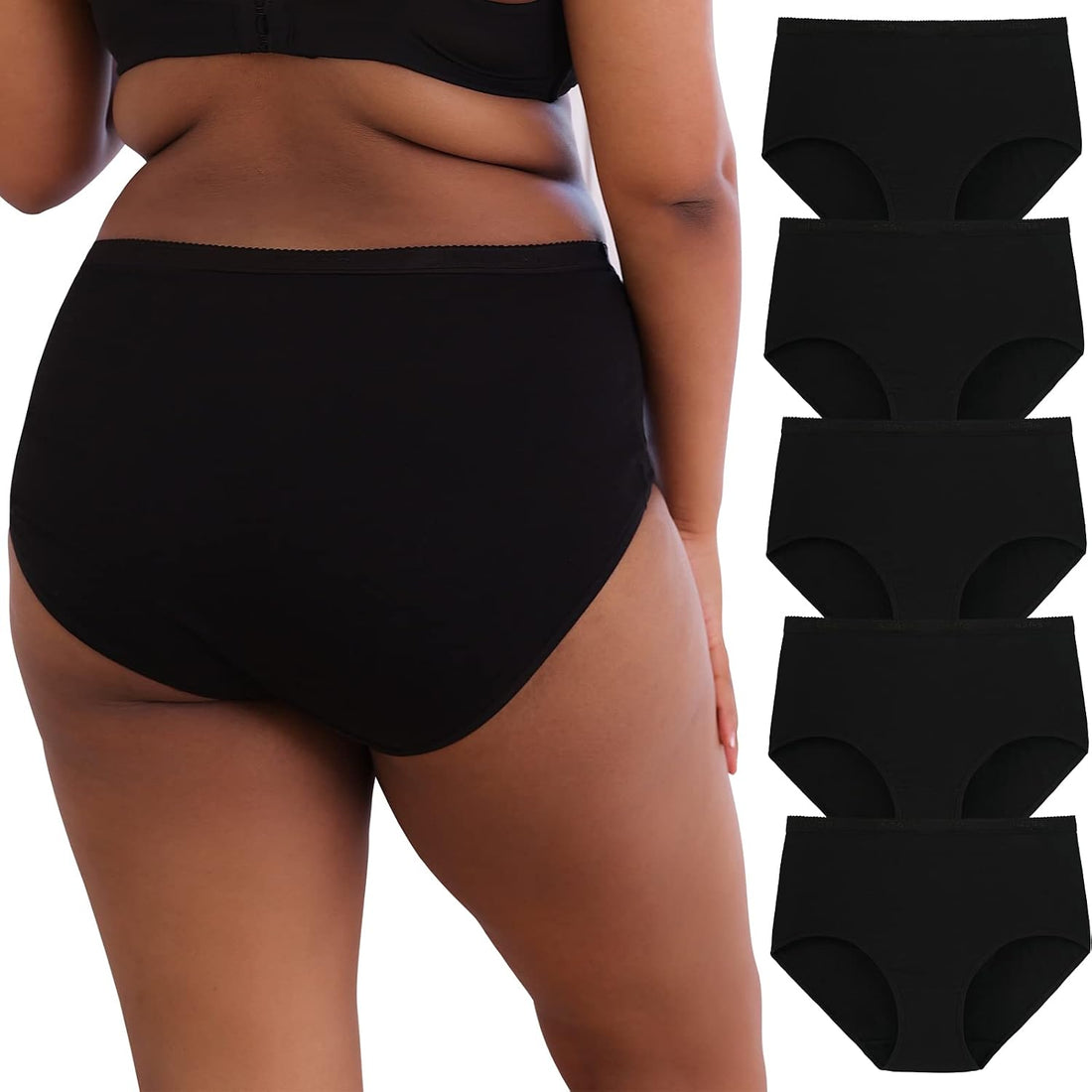 INNERSY Plus Size XL-6XL Big Curvy Woman Cotton Underwear High Waist Briefs 5-Pack