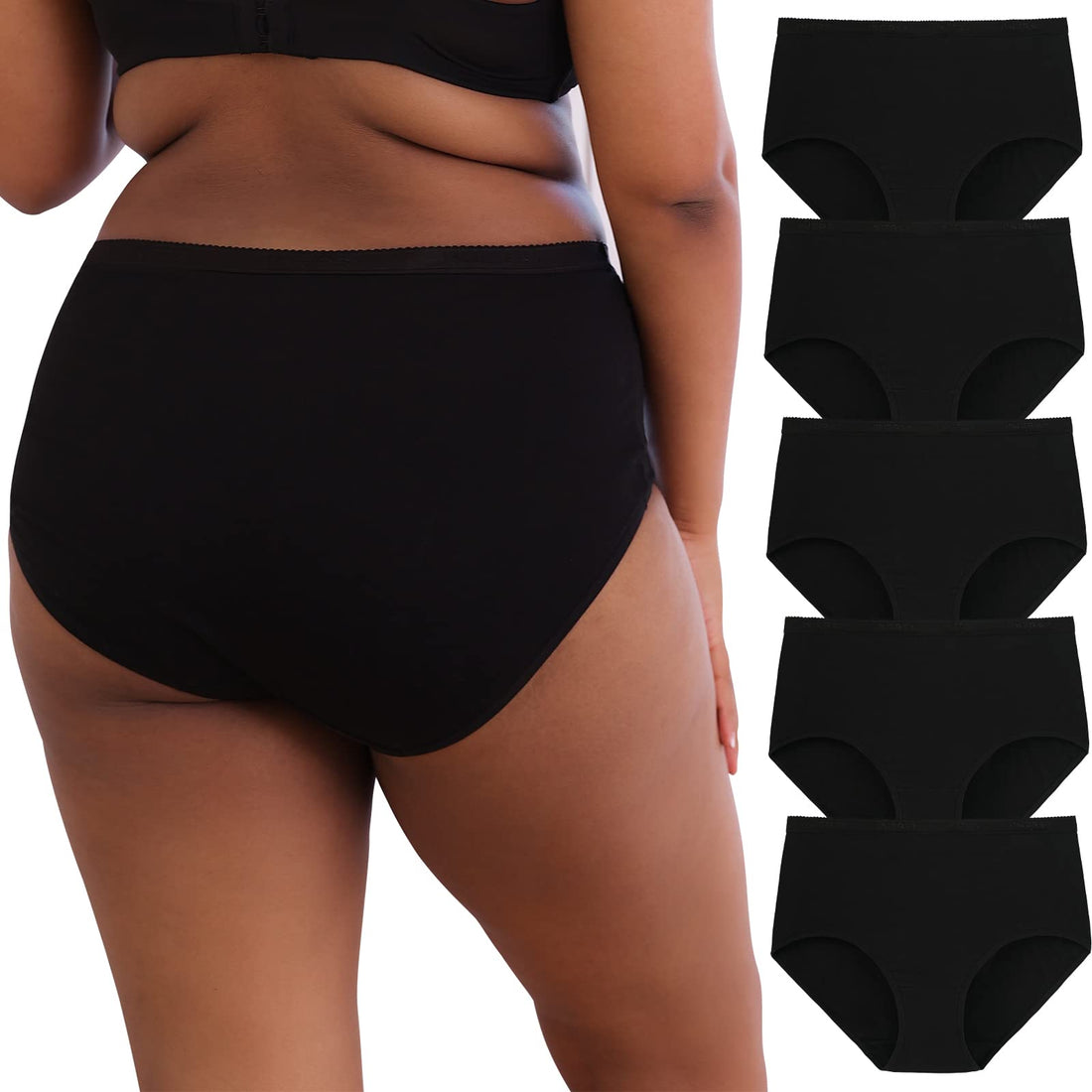 INNERSY Plus Size XL-6XL Big Curvy Woman Cotton Underwear High Waist Briefs 5-Pack