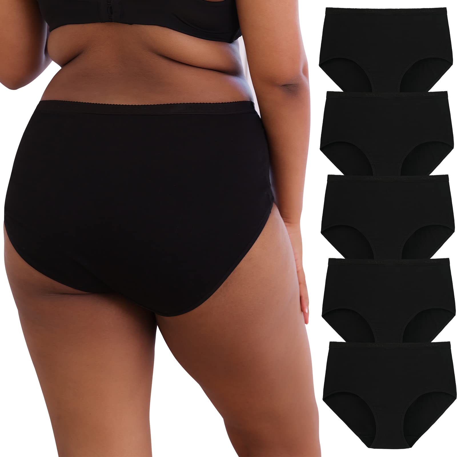 INNERSY Plus Size XL-6XL Big Curvy Woman Cotton Underwear High Waist Briefs 5-Pack