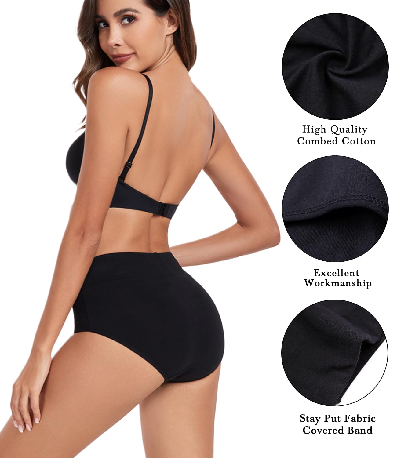 wirarpa Women's Cotton Underwear High Waist Stretch Briefs Soft Underpants Ladies Full Coverage Panties 5 Pack