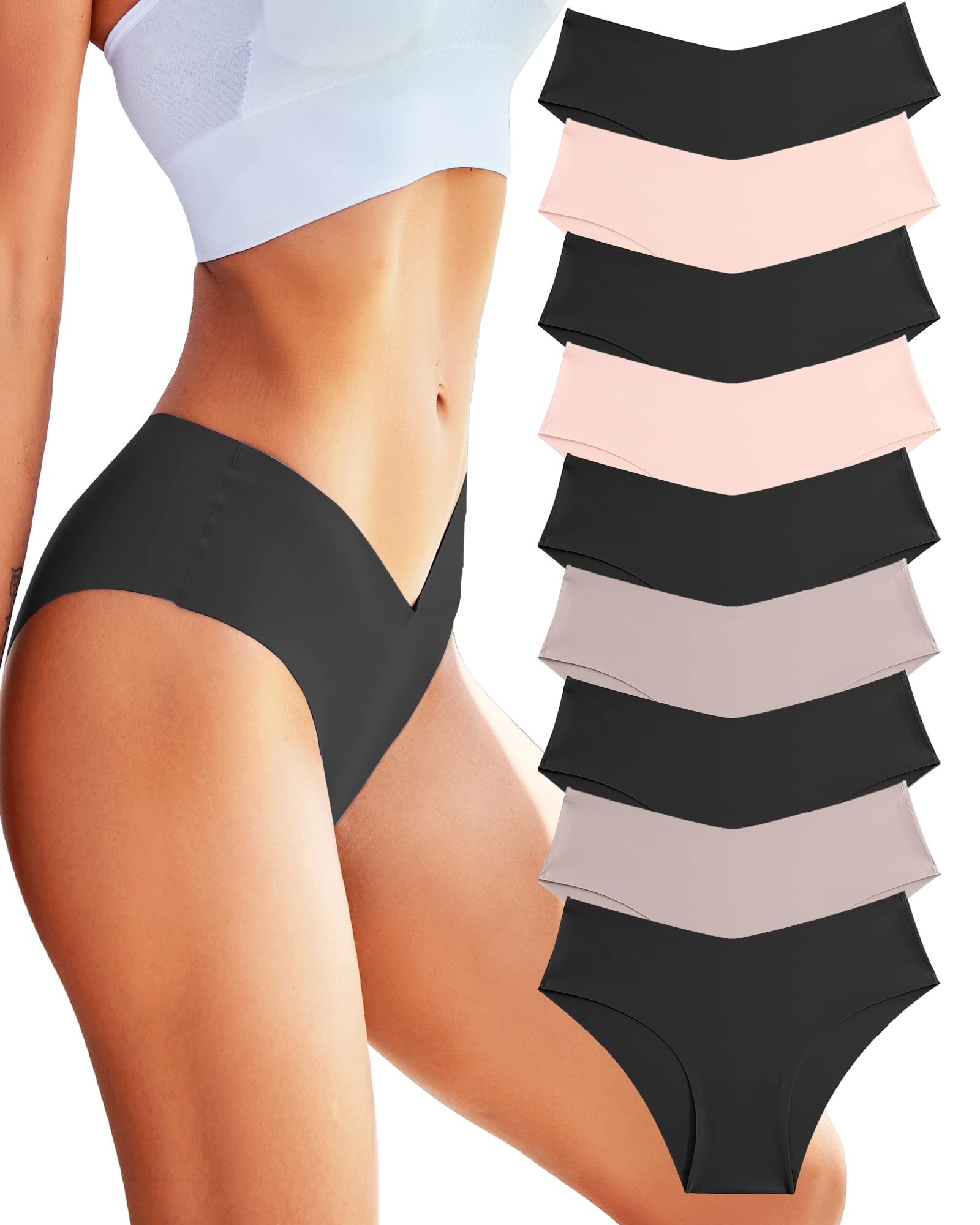 Women’s Seamless Bikini Panties Soft Stretch Invisibles Briefs No Show Hipster Underwear cheeky 9 pack XS-L