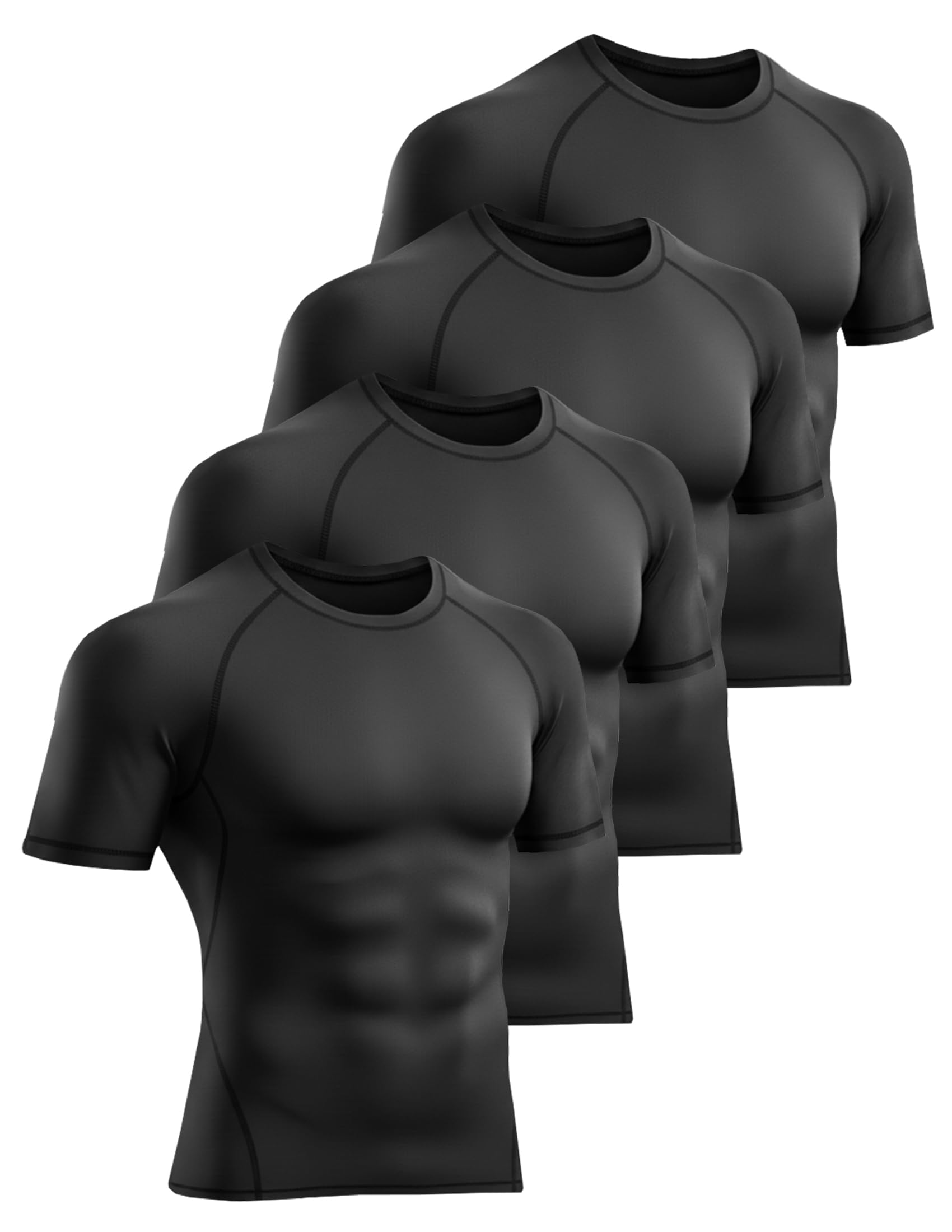 4 Pack Men’s Compression Shirts Short Sleeve Workout Gym Tops | Muscle Fit Cool Dry Compression Workout Shirts For Men, Athletic Rash Guard Tops For Gym Sports & Daily Running Activity
