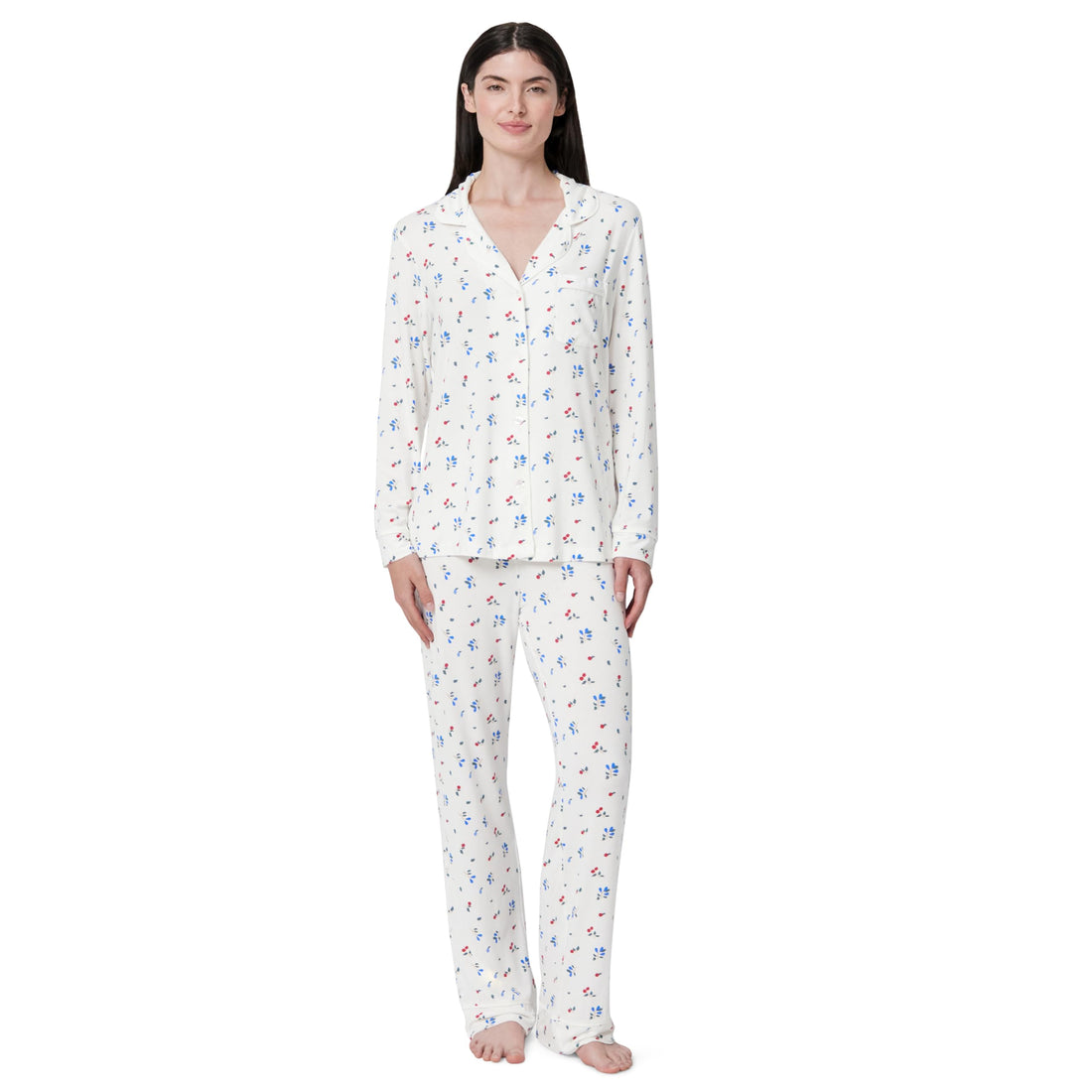 Amazon Essentials x Sofia Grainge Women's Stretch Modal Long-Sleeve Button-Front Top and Full-Length Bottom Pajama Set