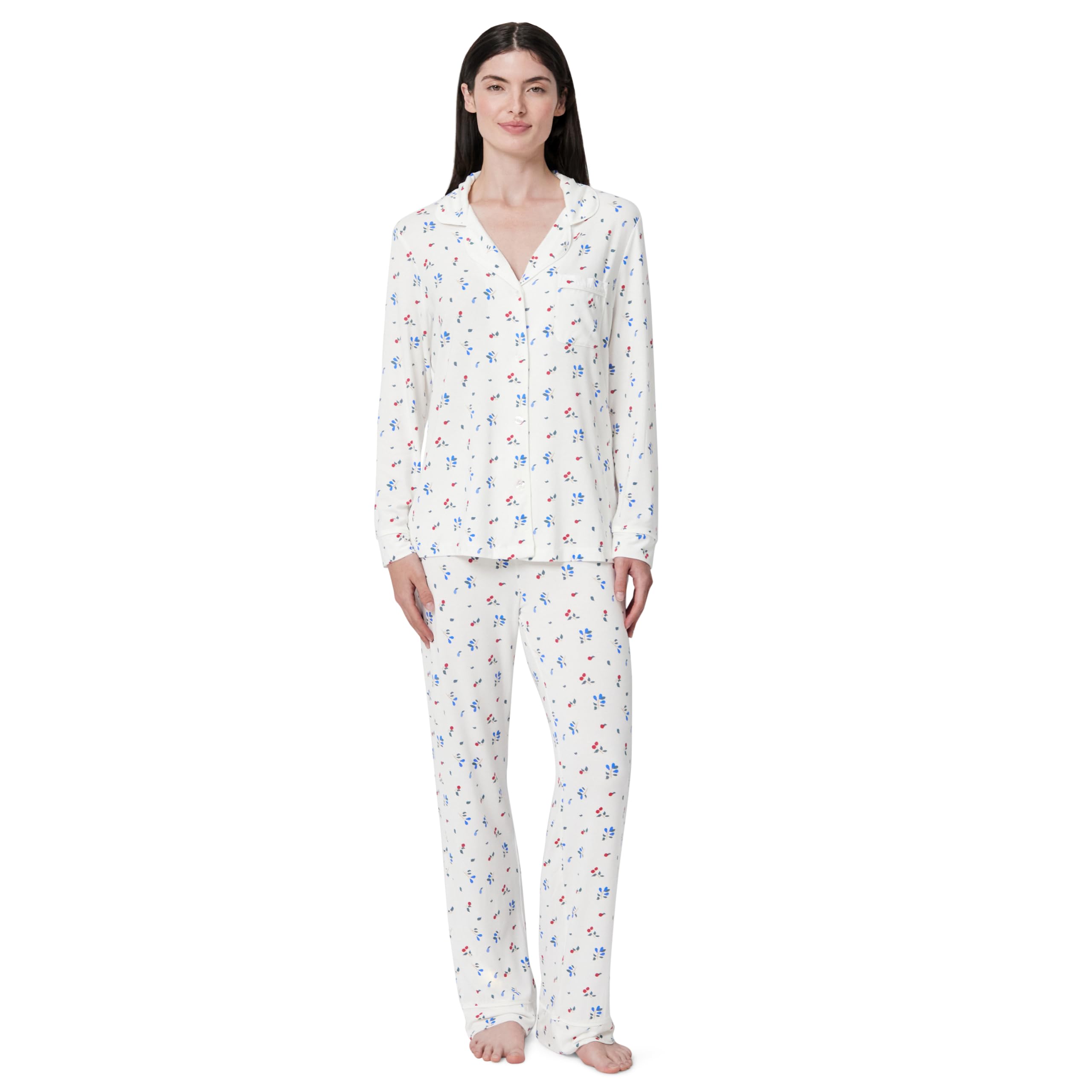 Amazon Essentials x Sofia Grainge Women's Stretch Modal Long-Sleeve Button-Front Top and Full-Length Bottom Pajama Set