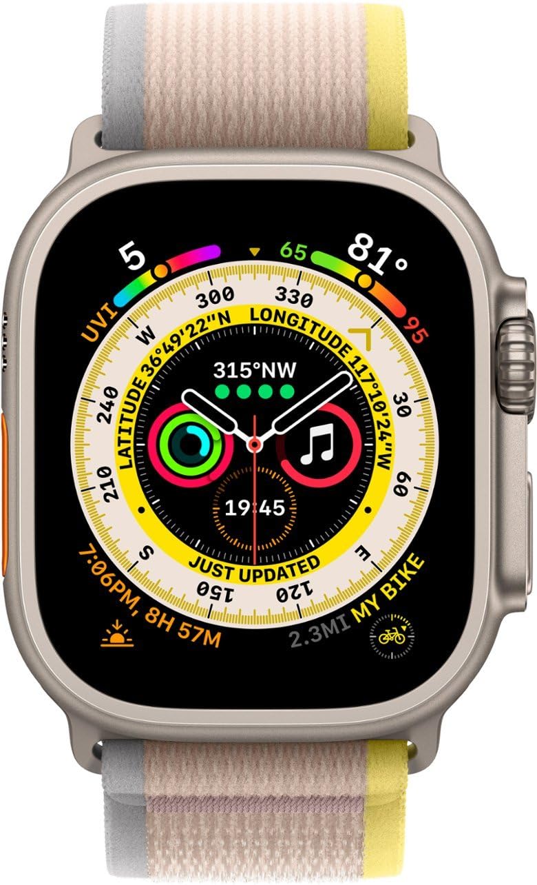 Apple Watch Ultra [GPS + Cellular 49mm] Titanium Case with Midnight Ocean Band, One Size (Renewed)
