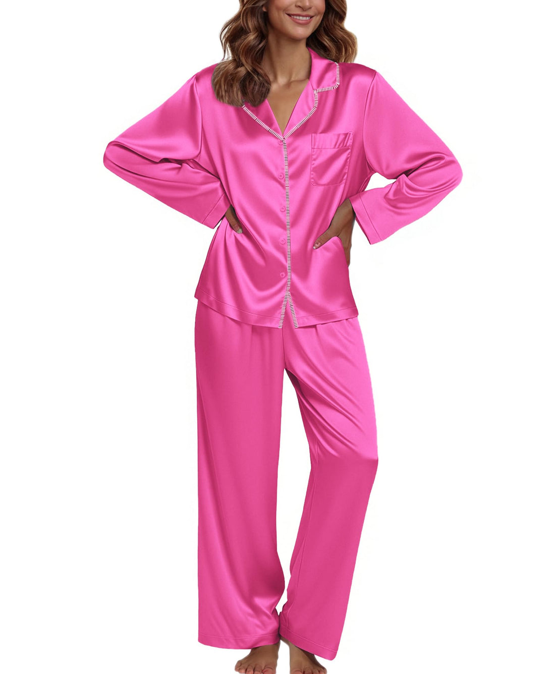 Ekouaer Pajamas For Women Silk Pjs Long Sleeve Button Down Lounge Sets