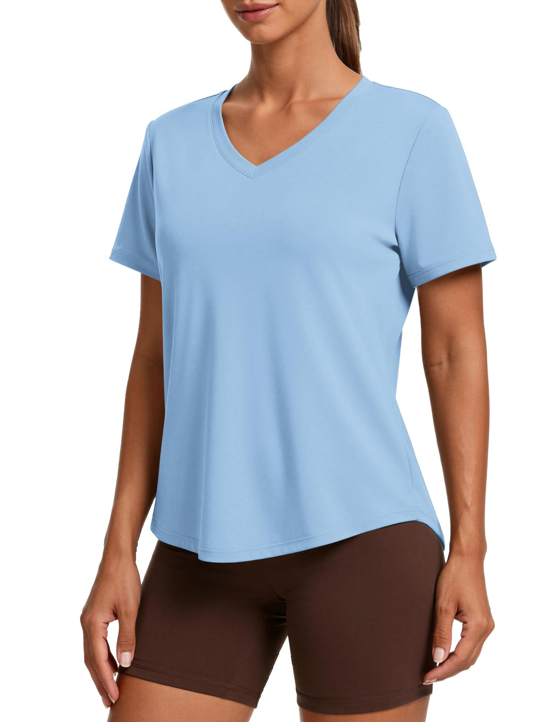 PINSPARK Soft Workout Tops for Women Short Sleeve V Neck Moisture Wicking UPF 50+ Sun Protection Quick Dry Gym Shirts