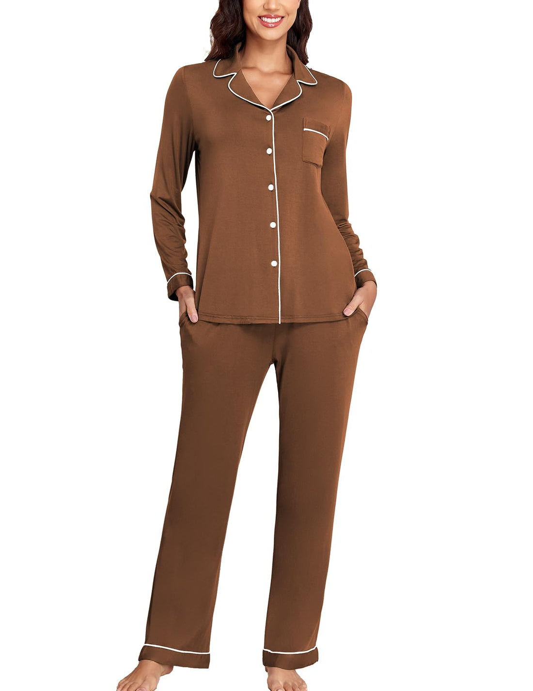 Veseacky Women's Ribbed Knit Pajamas Set 2 Piece Warm Soft Loungewear Sleepwear Pjs S-XXL