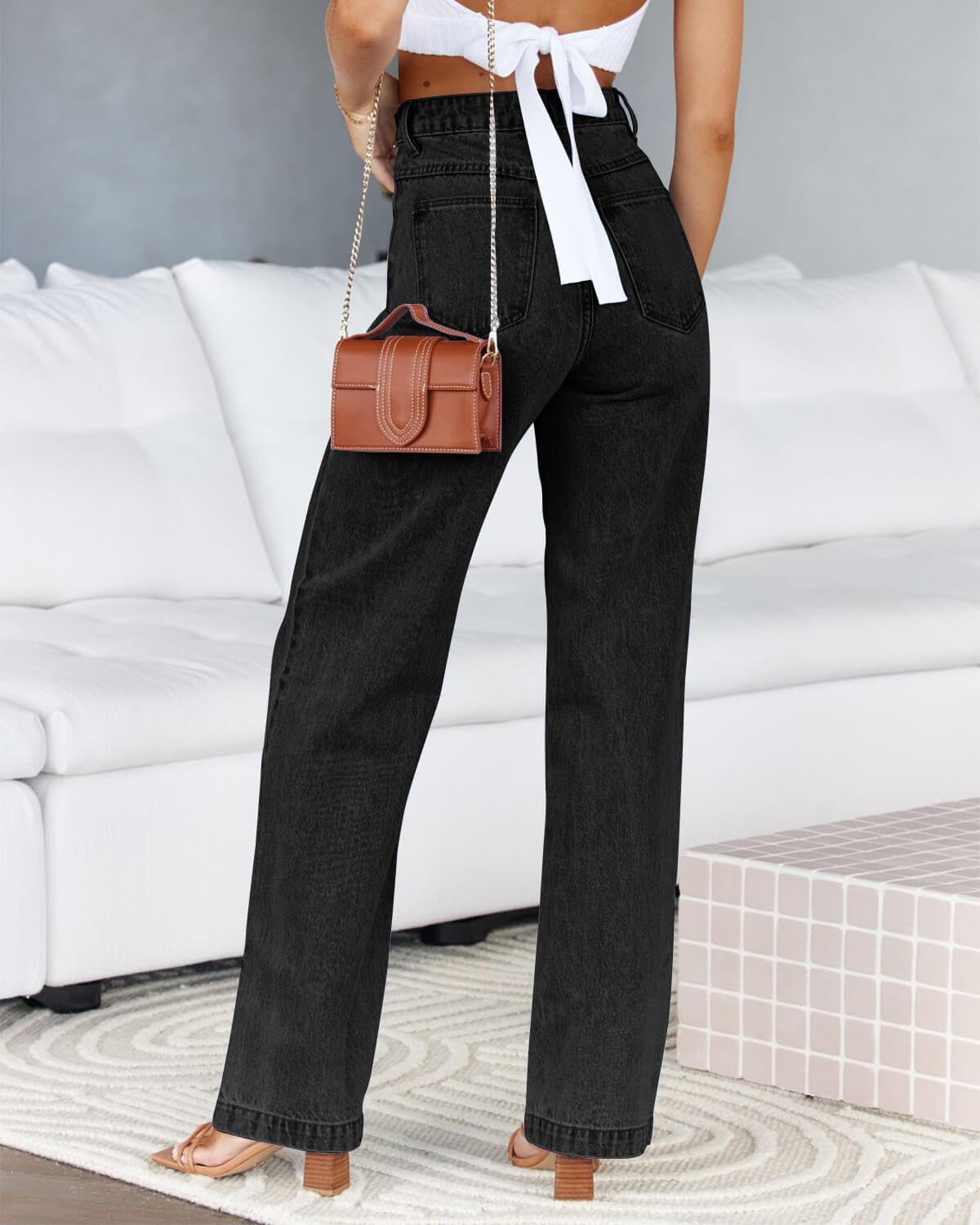 Cicy Bell Women's High Waisted Petite Jeans Boyfriend Baggy Straight Leg Casual Denim Pants with Pockets