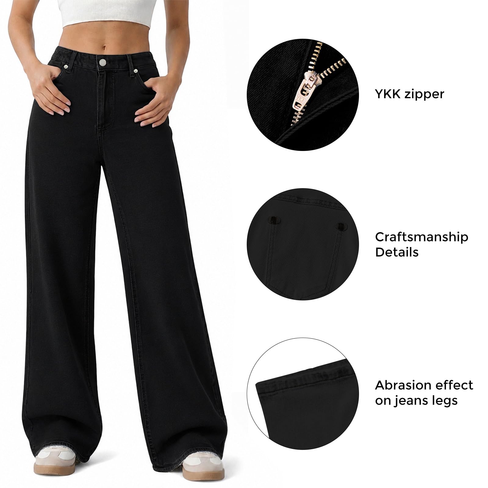 Women's Wide Leg Jeans High Waisted Baggy Straight Leg Loose Stretchy Casual Denim Pants