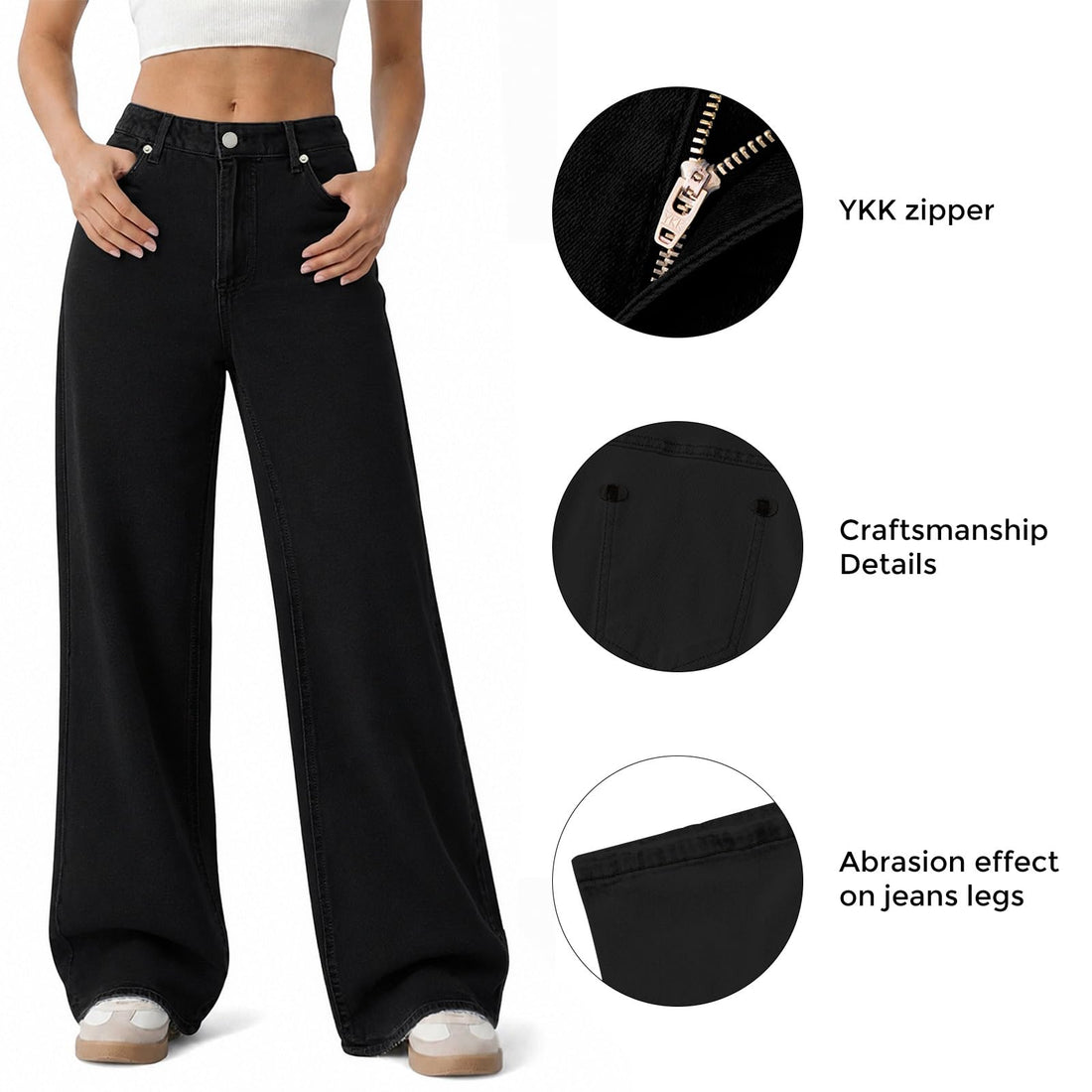 Women's Wide Leg Jeans High Waisted Baggy Straight Leg Loose Stretchy Casual Denim Pants