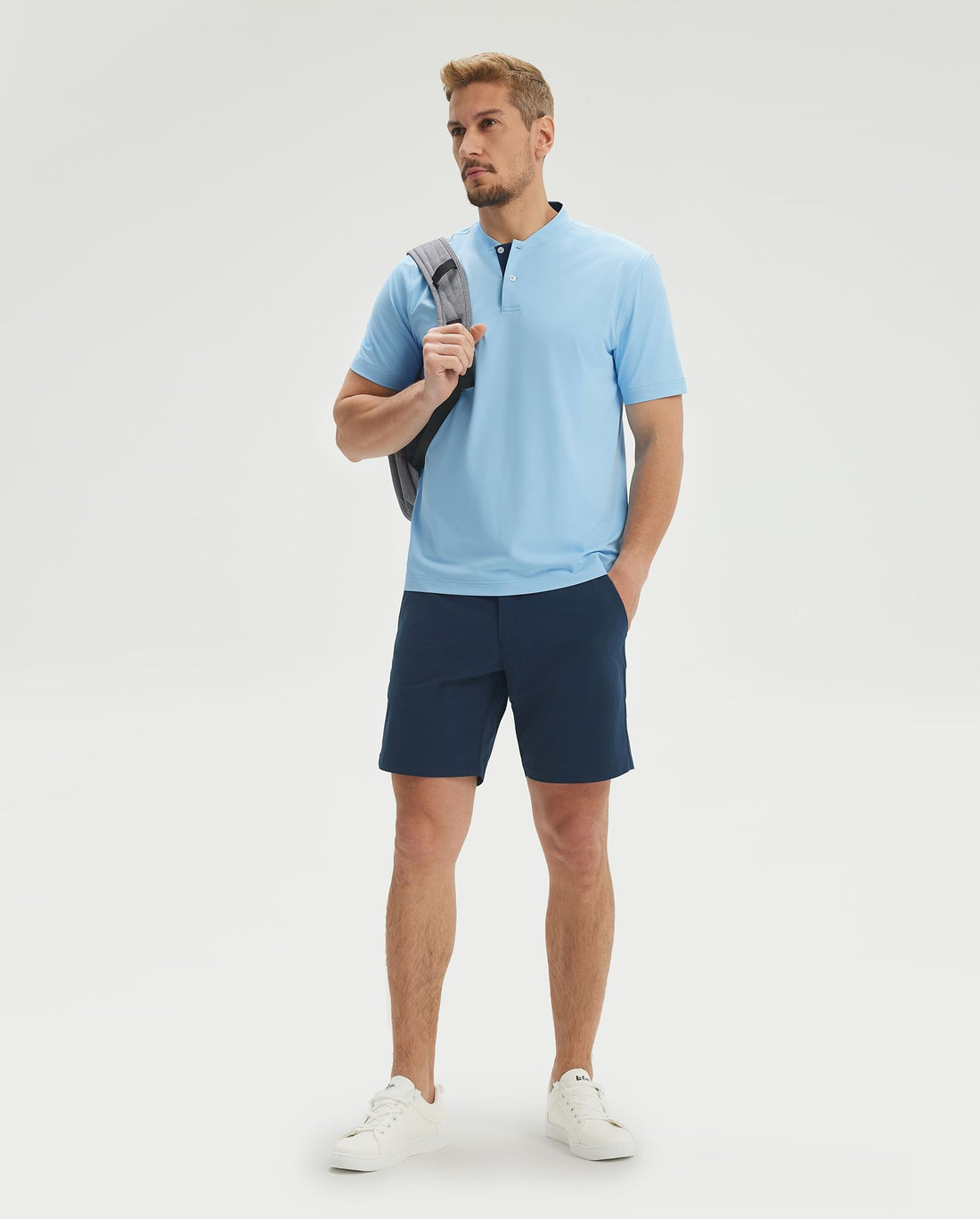 M MAELREG Mens Golf Shirts Collarless Performance Dry Fit Moisture Wicking Casual Solid Short Sleeve Henley Shirts for Men