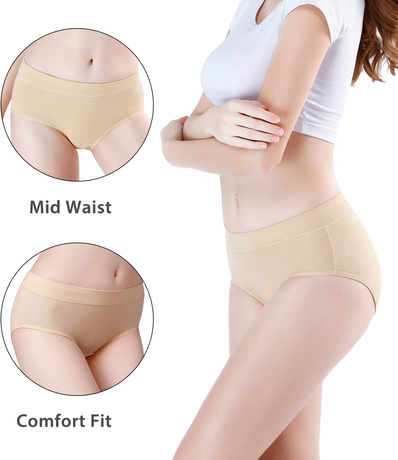 wirarpa Women's Underwear Cotton Mid Waisted Ladies Panties Full Coverage Briefs 4 Pack (Regular & Plus Size)