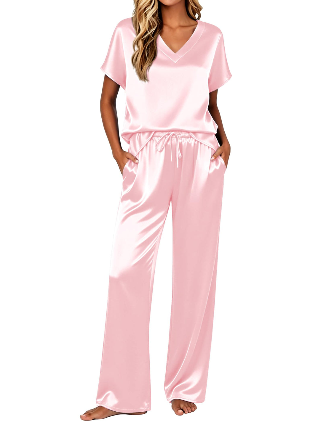 Ekouaer Womens Silk Pajamas Set 2 Piece Satin Pjs Cap Sleeve Loungewear