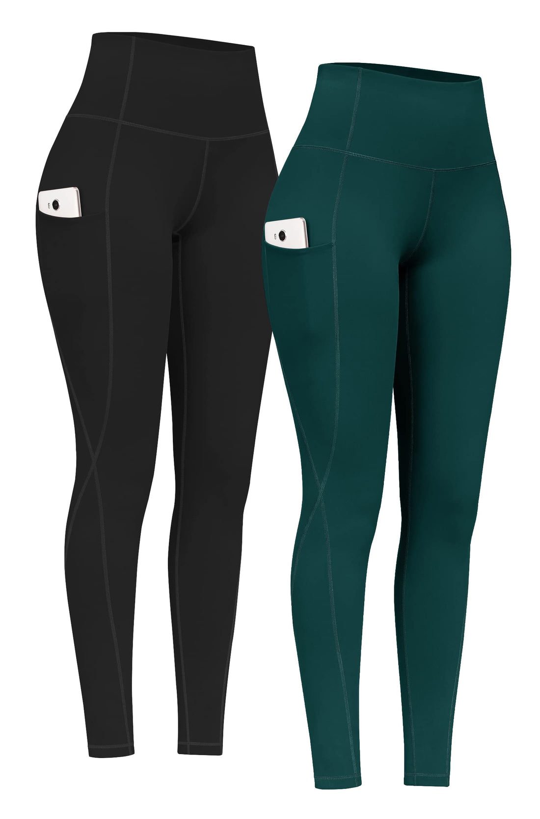 PHISOCKAT 2 Pack High Waist Yoga Pants with Pockets Tummy Control Leggings | Compression Leggings For Women,Non See-Through,4 Way Stretch,Breathable Fabric, Workout Leggings