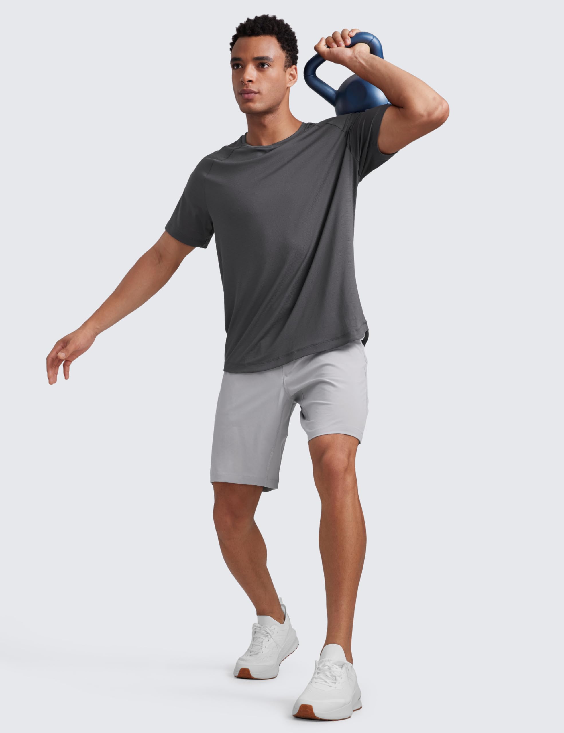 CRZ YOGA Breathable Texture Crewneck T-Shirts | Workout, Quick Dry, Lightweight, Classic Fit, Round Scallop Back, Short Sleeve Shirts for Men