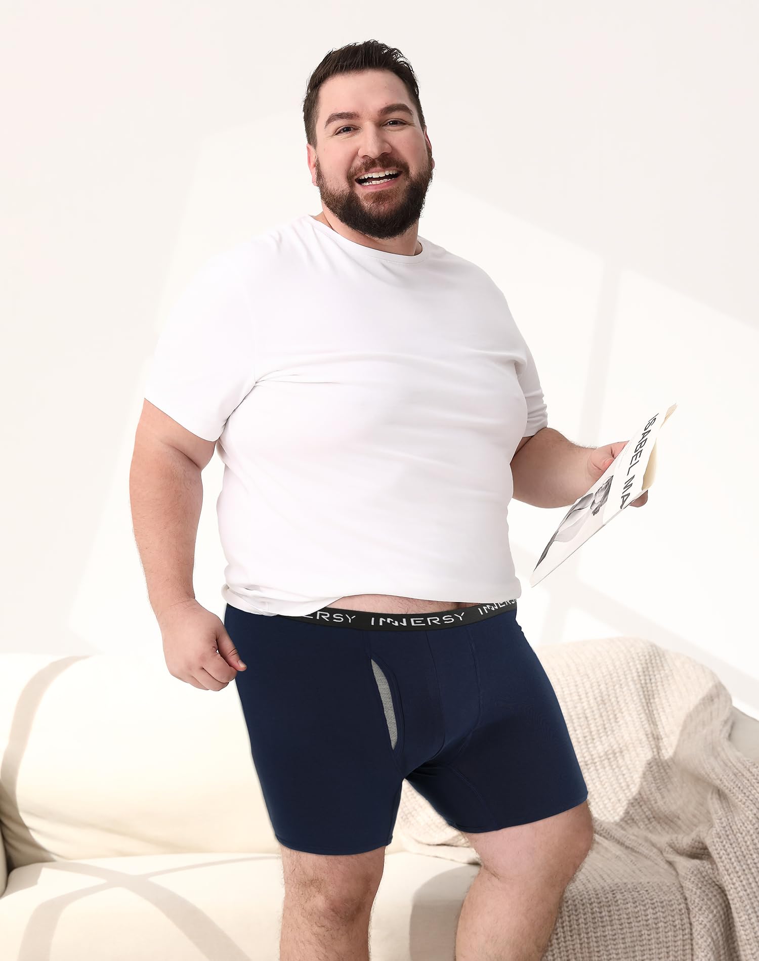 INNERSY Men's Big and Tall Boxer Briefs Cotton Moisture Wicking Underwear 4-Pack