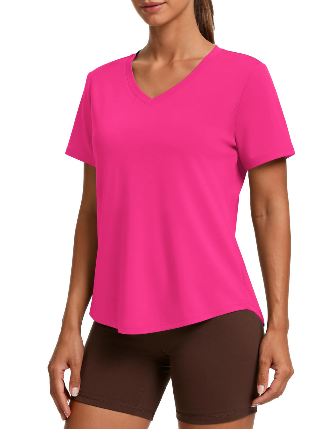 PINSPARK Soft Workout Tops for Women Short Sleeve V Neck Moisture Wicking UPF 50+ Sun Protection Quick Dry Gym Shirts
