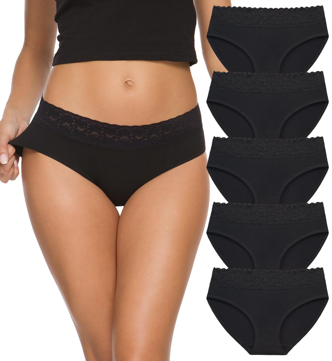 Hipster Panties for Women Underwear Lace Bikini Hip-huggers Panties 5 Pack