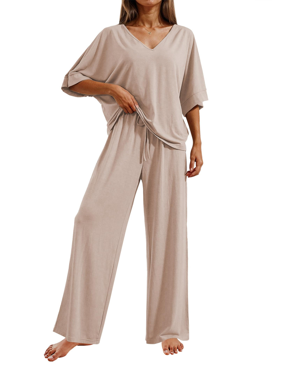 Ekouaer Pajama Sets Womens 2 Piece Short Sleeve Long Pants Pjs Lounge Set