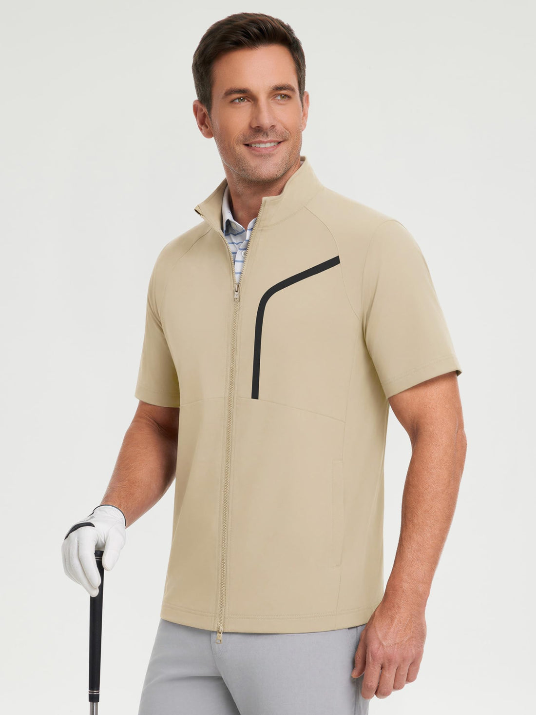M MAELREG Short Sleeve Golf Jackets for Men with Full Zipper Lightweight UPF50+ Hiking Vests For Men with Button Pockets