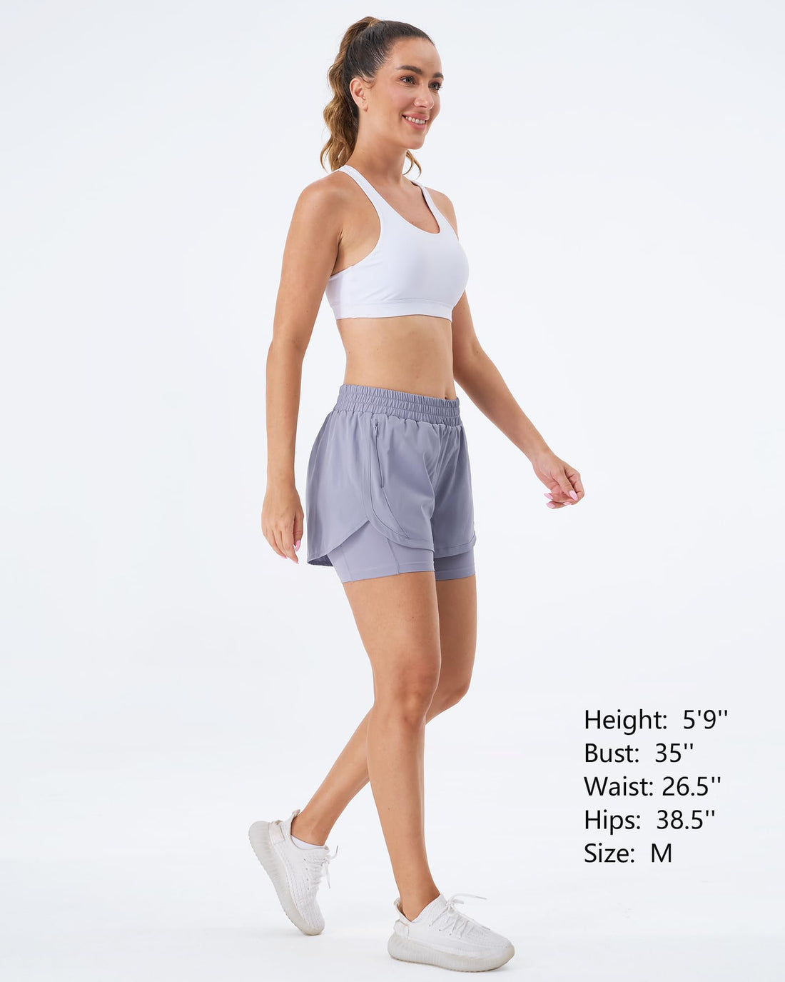 Stelle Women 2 in 1 Running Shorts High Waisted Athletic Shorts Gym Workout Shorts with Liner Zipper Pockets