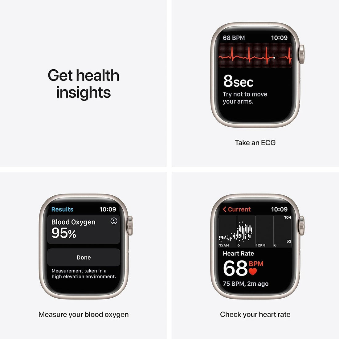 Apple Watch Series 7 (GPS, 41mm) Starlight Aluminum Case with Starlight Sport Band, Regular (Renewed)