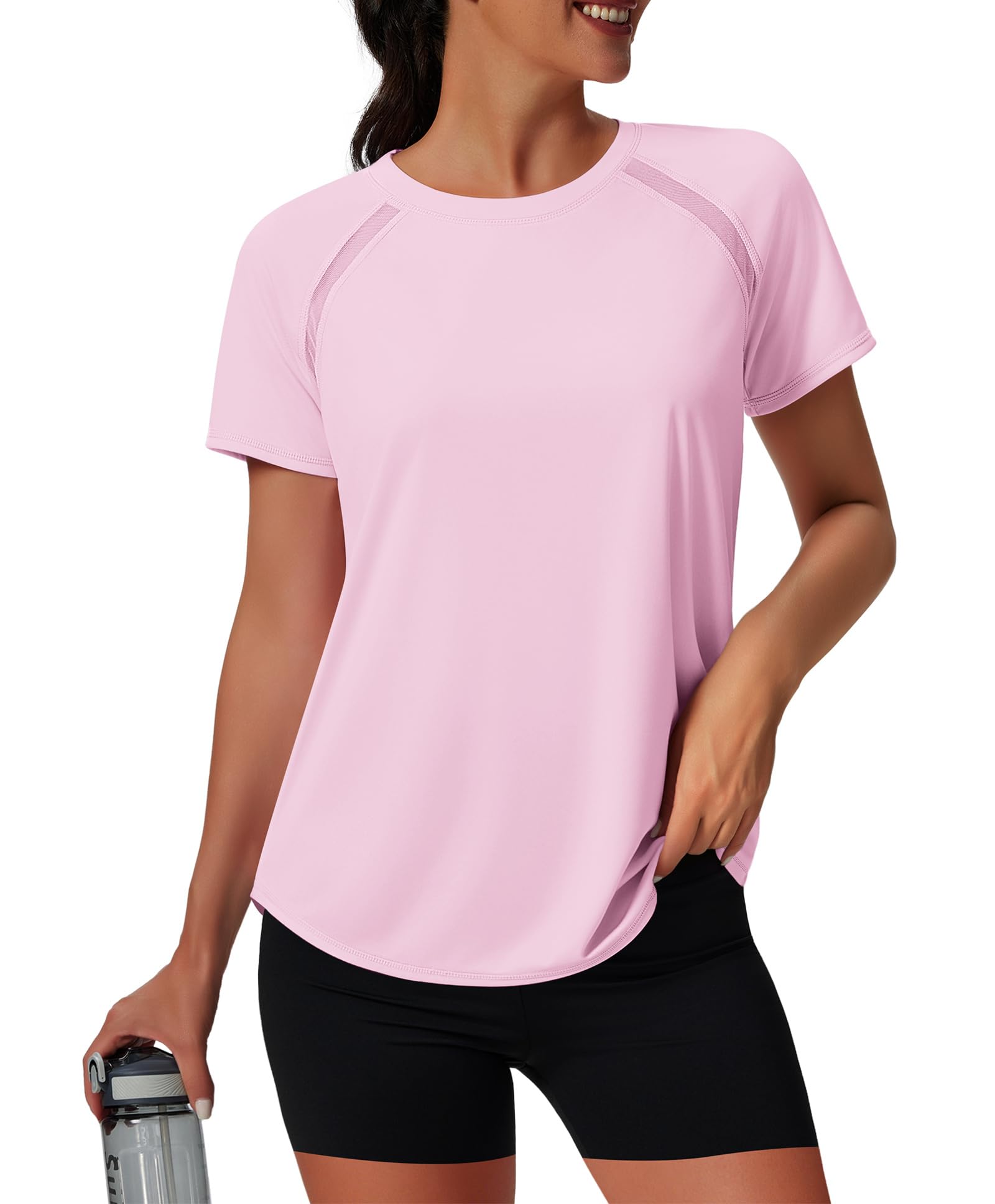 NIASHOT Womens Workout Tops Short Sleeve Yoga Pilates Outfits Athletic Gym Running UV Protection Shirts with Mesh