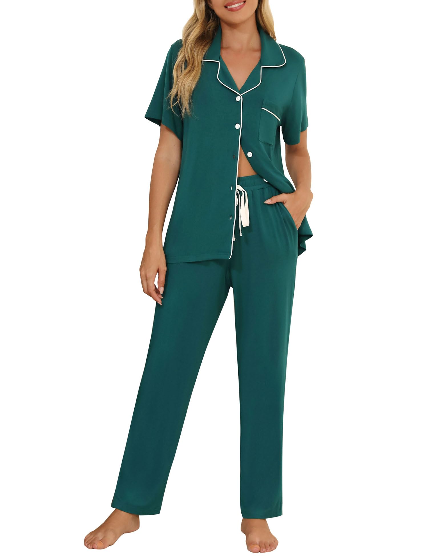Senert Womens 2 Piece Pajamas Set Button Down Top and Pants Soft Sleepwear