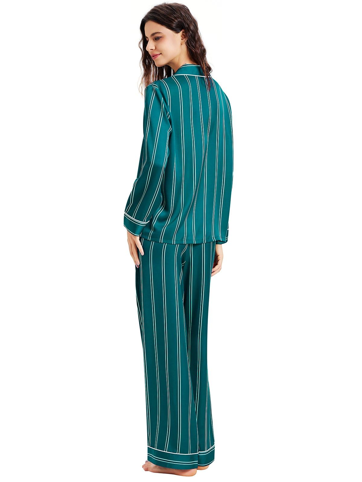 Lonxu Womens Satin Pajama Set Button Down Sleepwear Long Pj XS-3XL