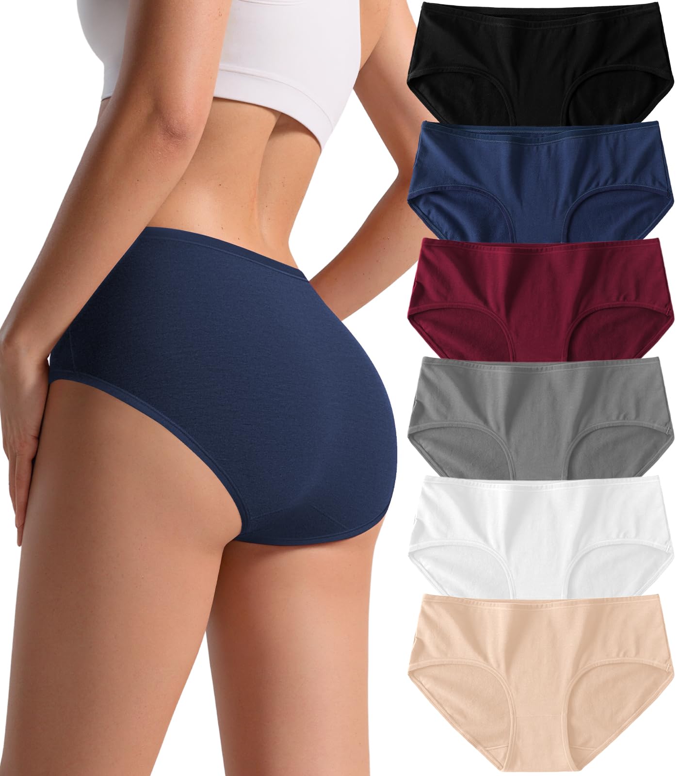 Cotton Hipster Panties Women: 6-Pack Soft Full Coverage Mid Rise Underwear for Everyday Comfort