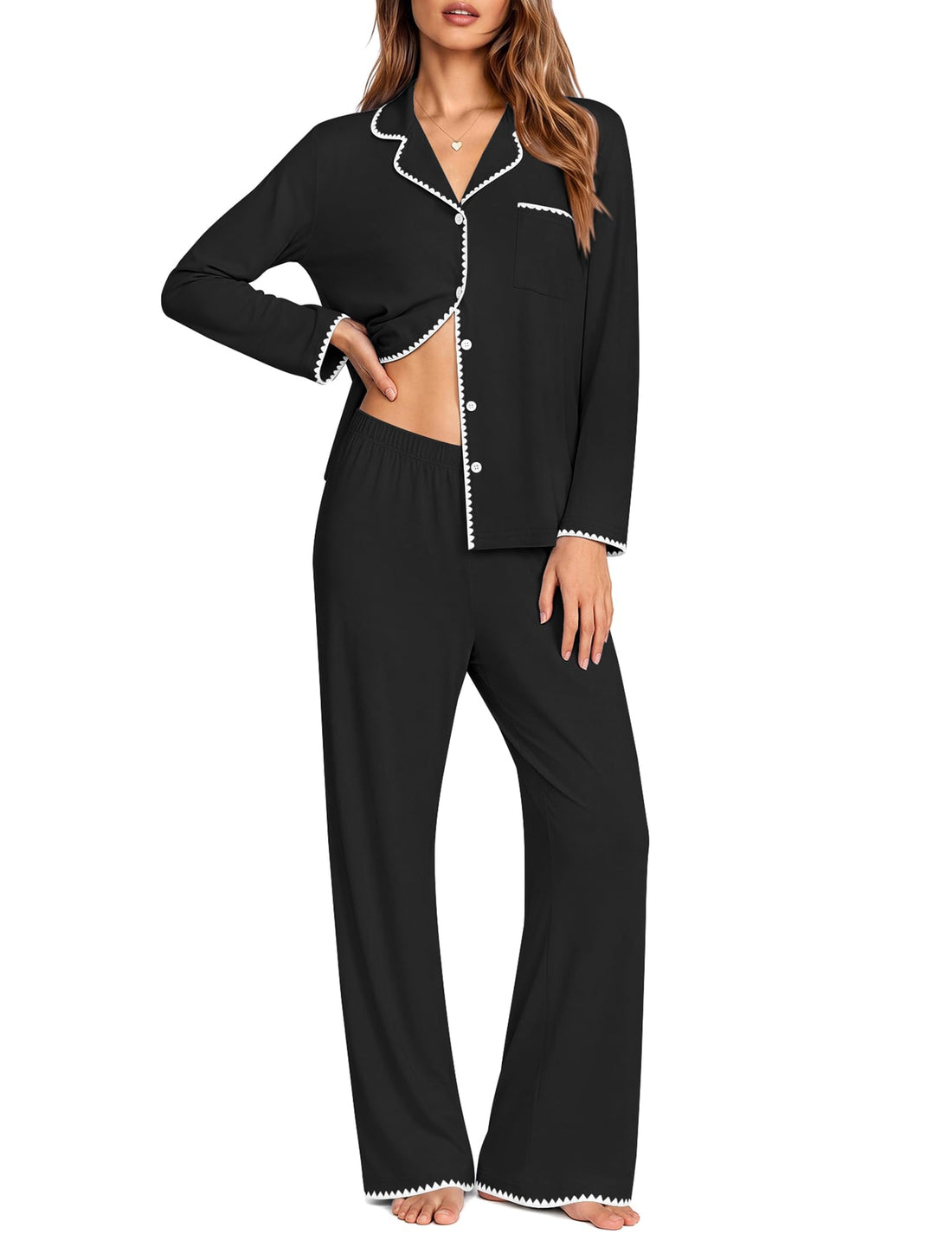 Ekouaer Pajamas for Women Set Long Sleeve Lounge Set Soft Button Down Pjs