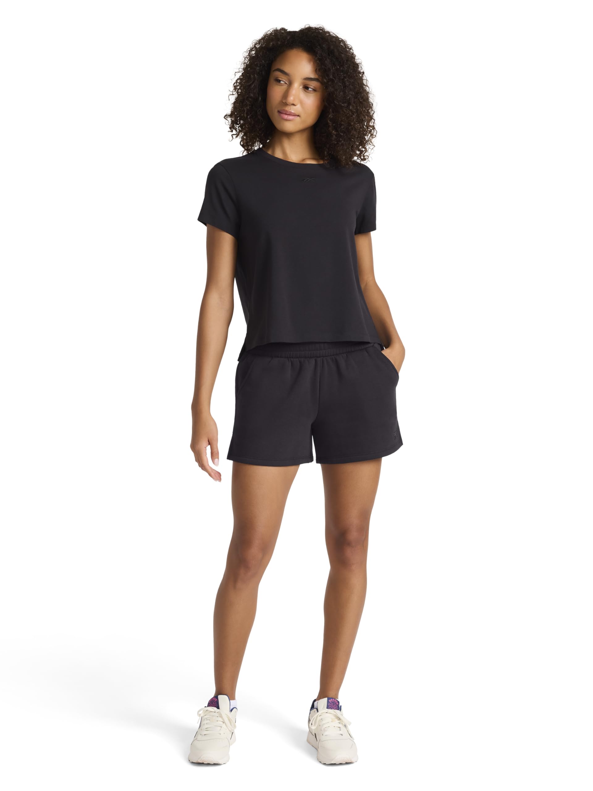 Reebok Women's Embroidery Hit Graphic Crewneck T-Shirt, Standard Fit, Lightweight Stretch Cotton Fabric