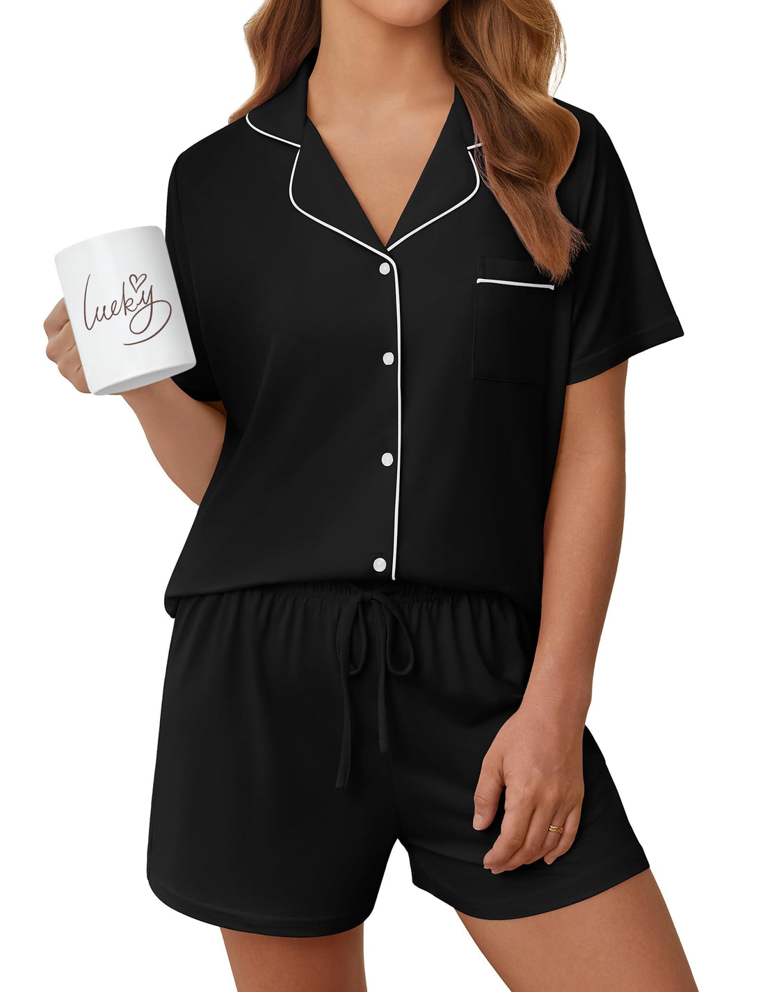 Womens Pajama Sets Summer Pjs Short Sleeve Button Down Top and Shorts Bride Sleepwear 2 Piece Comfy Lounge Set S-XXL