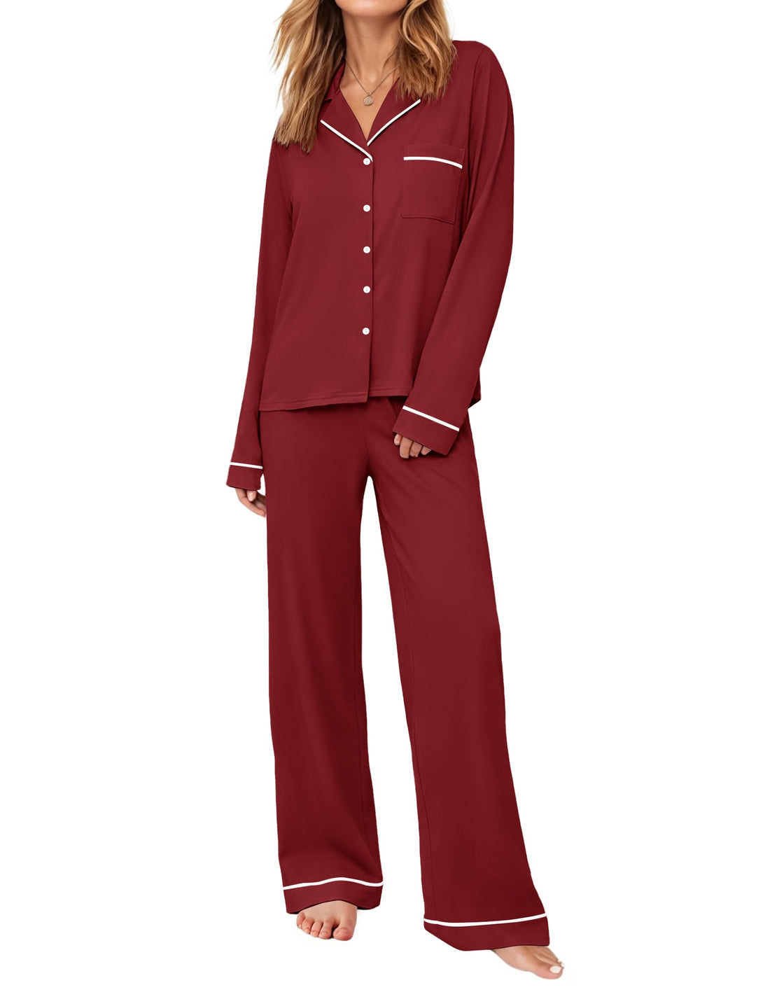 Ekouaer Womens Pajama Sets Long Sleeve Button Down Lounge Sets with Pockets