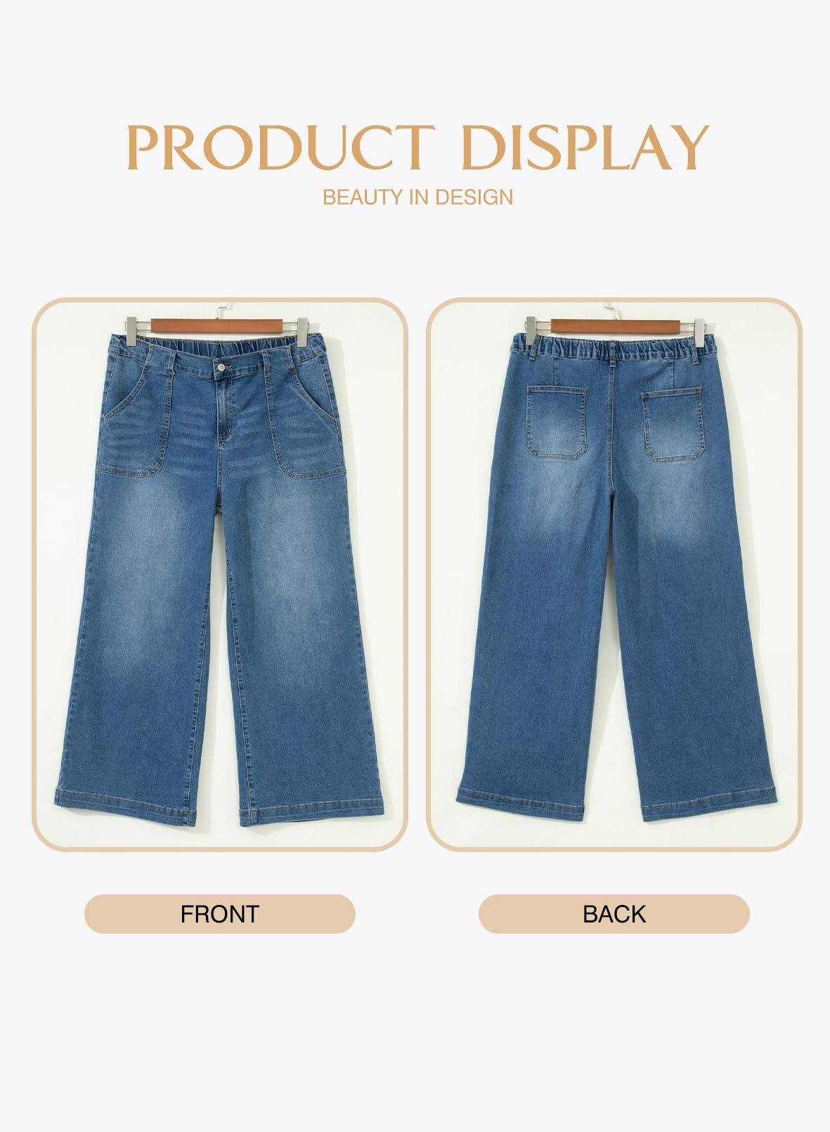 Eytino Plus Size Wide Leg Jeans for Women Elastic High Waisted Stretchy Relaxed Fit Denim Pants with Pockets(1X-5X)