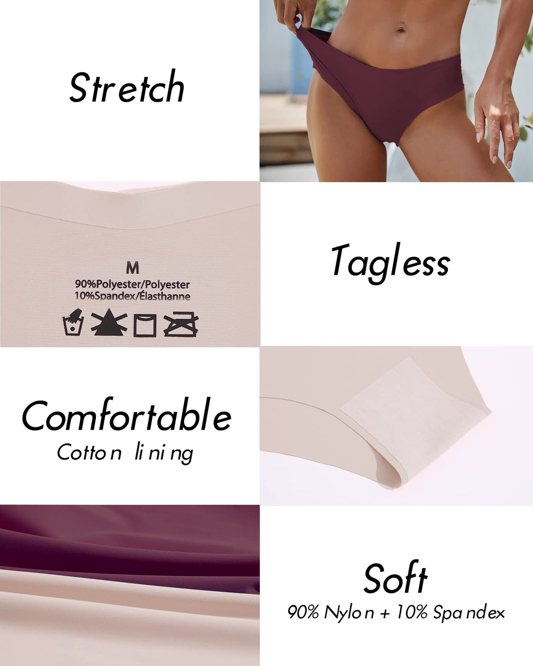 Women’s Seamless Bikini Panties Soft Stretch Invisibles Briefs No Show Hipster Underwear cheeky 9 pack XS-L