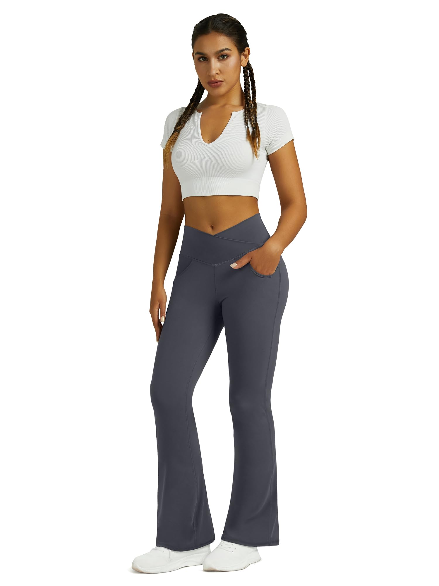 Flare Leggings for Women Yoga Pants with Pockets High Waisted Crossover Flare Leggings Bootcut Casual Yoga Pants