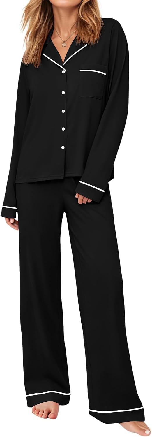 Ekouaer Womens Pajama Sets Long Sleeve Button Down Lounge Sets with Pockets