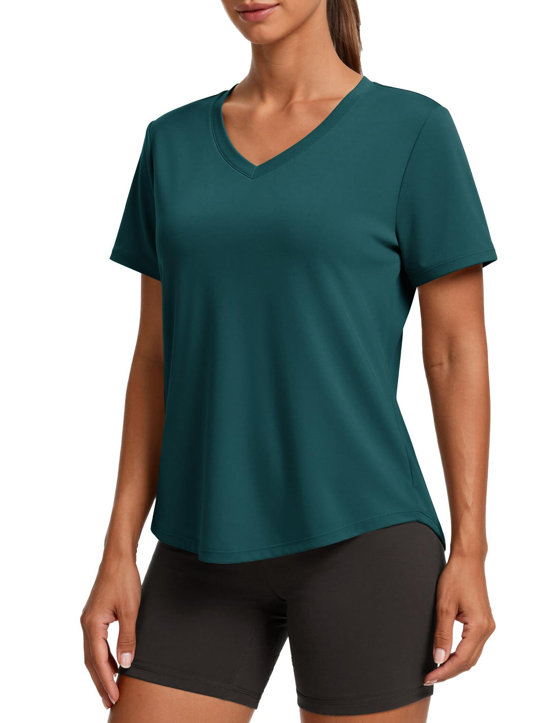 PINSPARK Soft Workout Tops for Women Short Sleeve V Neck Moisture Wicking UPF 50+ Sun Protection Quick Dry Gym Shirts