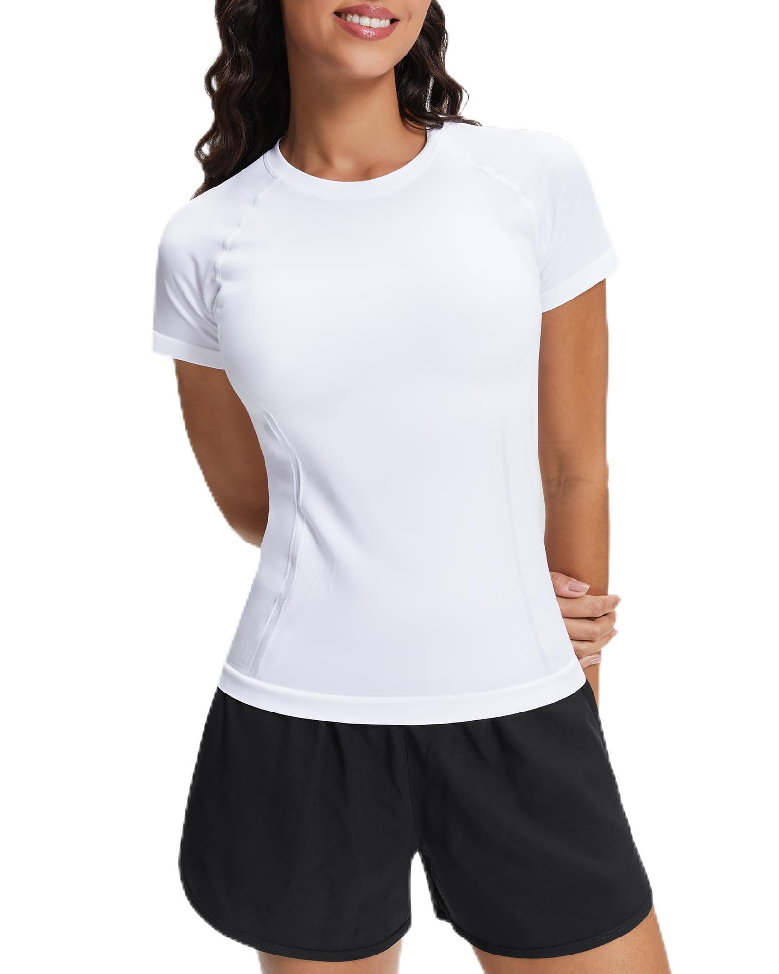 Stelle Womens Workout Tops Short Sleeve Seamless Athletic Shirts Yoga Gym Running T-Shirts