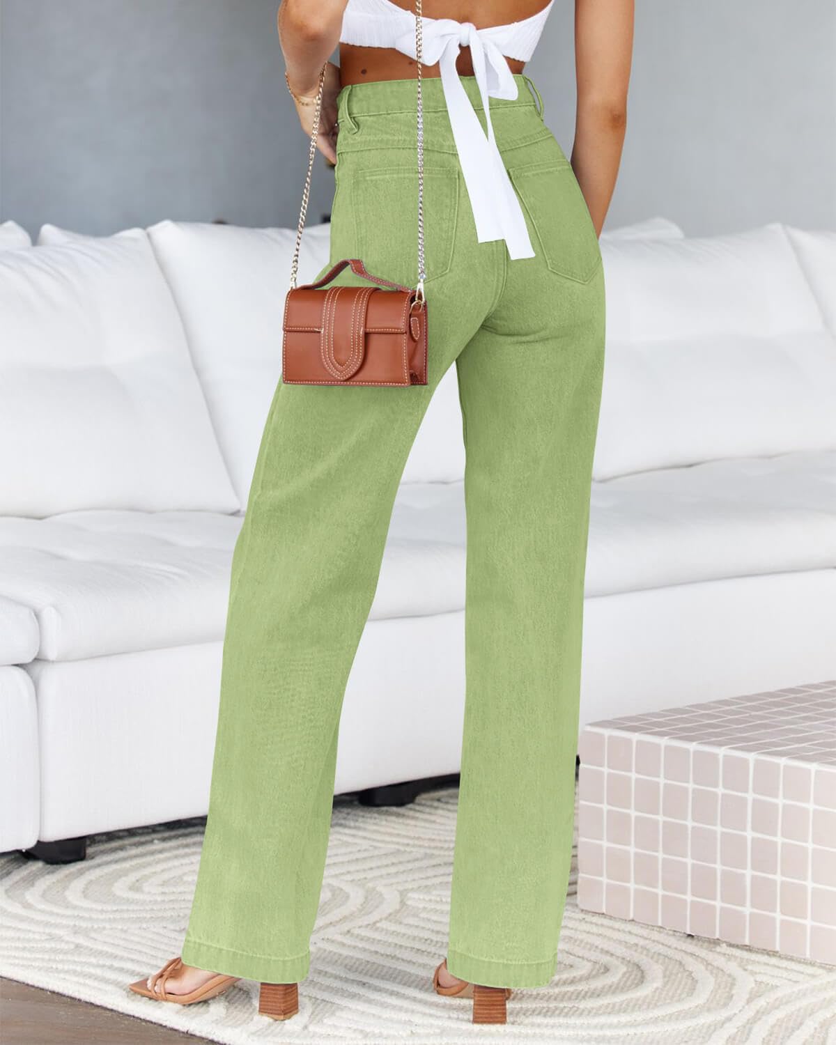 Cicy Bell Women's High Waisted Petite Jeans Boyfriend Baggy Straight Leg Casual Denim Pants with Pockets