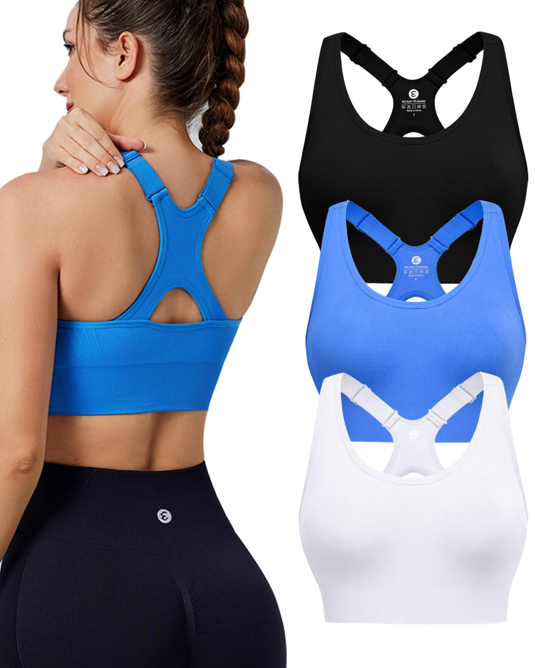 Evercute High Impact Sports Bras for Women 3/4/5 Pack, Adjustable Straps Padded Supportive Seamless Racerback Running Bras