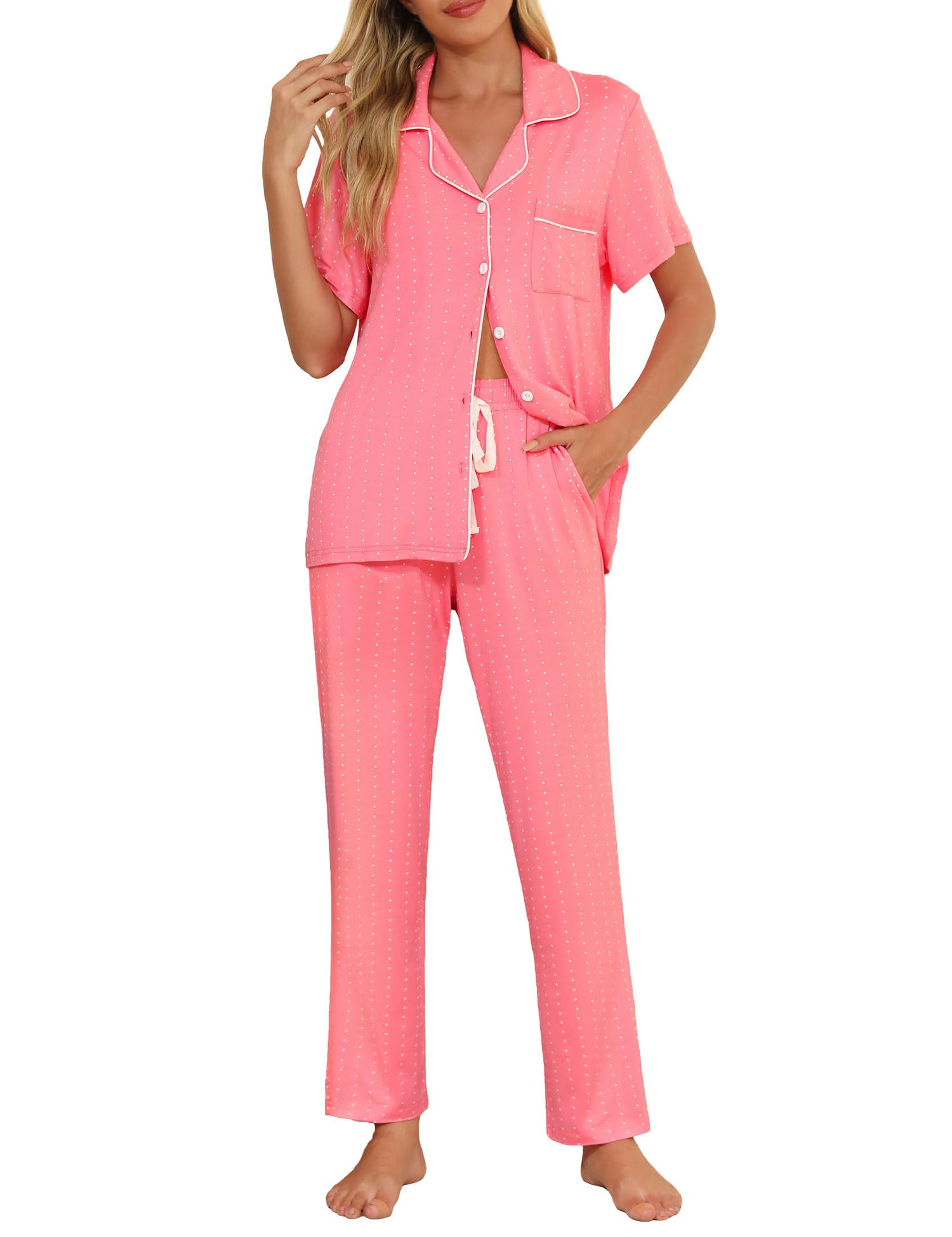 Senert Womens 2 Piece Pajamas Set Button Down Top and Pants Soft Sleepwear